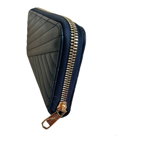 NWT Women Wallet RAMPAGE Navy Blue Gold Logo Quilted Leather Accordion Wallet - Picture 6 of 8